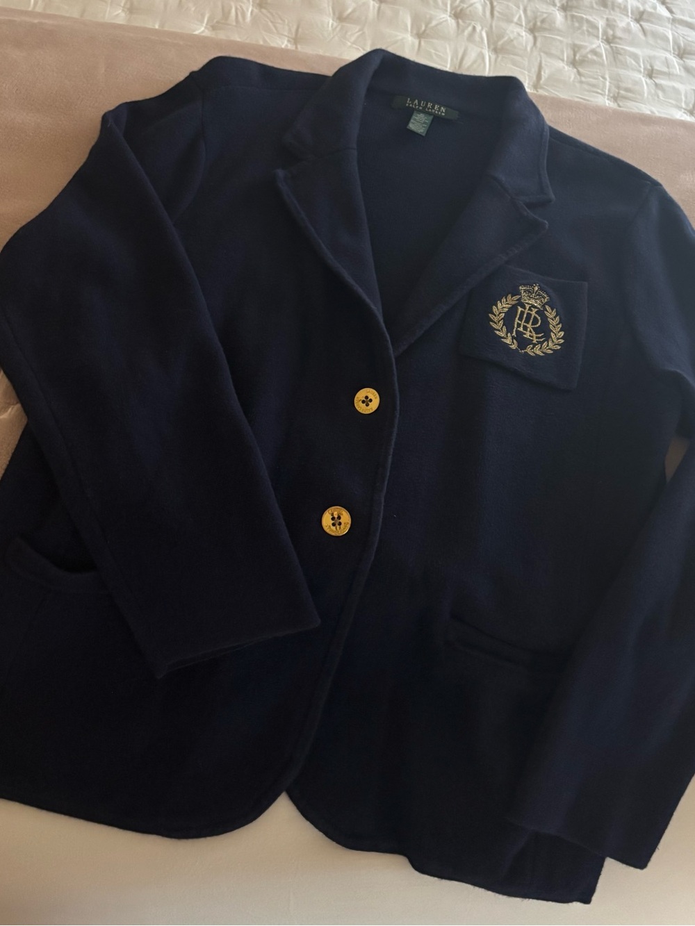 Ralph Lauren Navy Knit Blazer with Gold Crest Patch - Picture 5 of 5